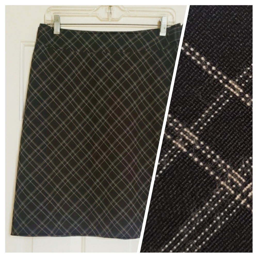 H&M Black Tan Plaid A‑Line Skirt | Classic Check Knee Length | Size 14 - Picture 6 of 11